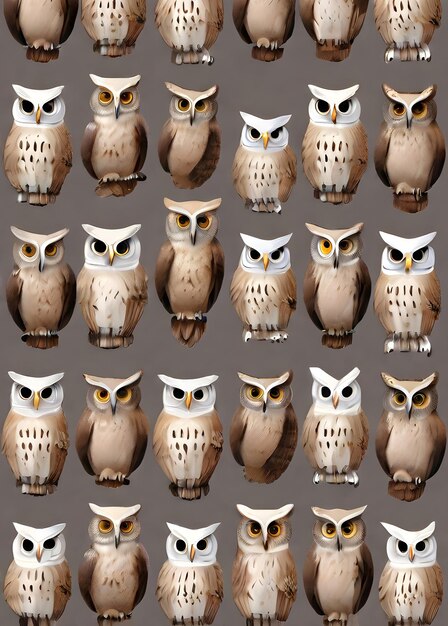 Owls on painted backdrop realistic knolling neutral colors Generative AI Generated