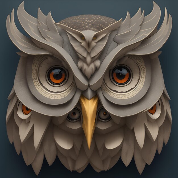 Owls quetzalcoatl head symmetrical flat icon design AI generated