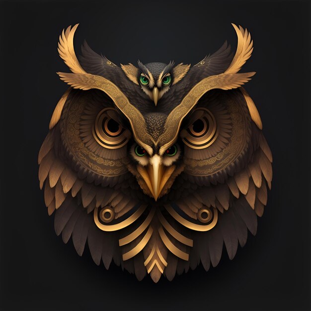 Owls quetzalcoatl head symmetrical flat icon design AI generated