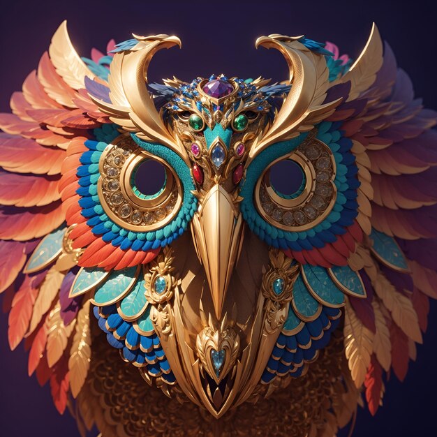 Owls quetzalcoatl head symmetrical flat icon design AI generated