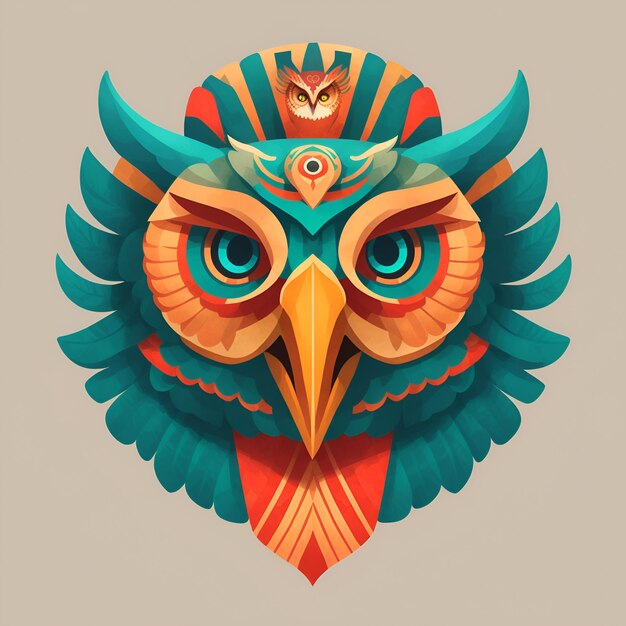 Owls quetzalcoatl head symmetrical flat icon design AI generated