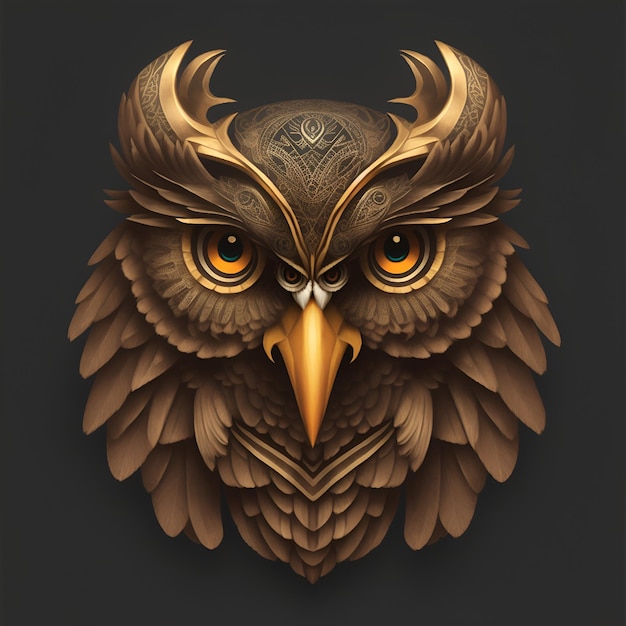 Owls quetzalcoatl head symmetrical flat icon design AI generated