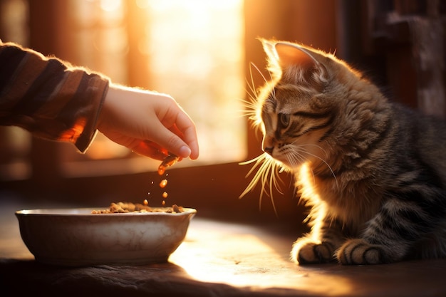 Owner feeding cute cat Domestic friend Generate Ai