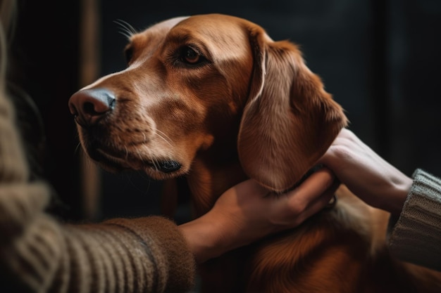 愛犬を撫でる飼い主 生成AI