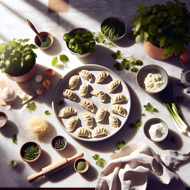 Oxapampa Cheese and Green Onion Dumplings on Marble Counter