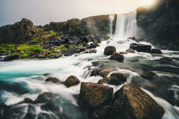 Thingvellir, 아이슬란드의 Oxararfoss 폭포