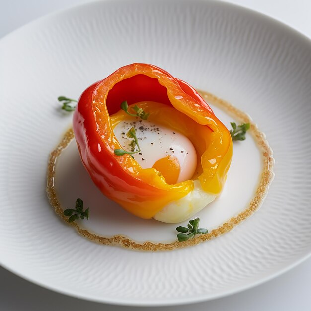 Oxen egg in a pepper ring on a plate