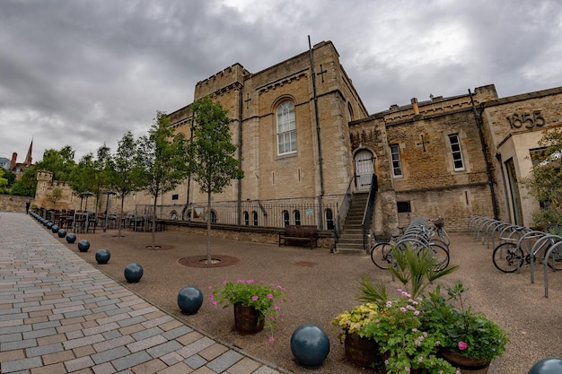 Oxford castle on cloudy sky