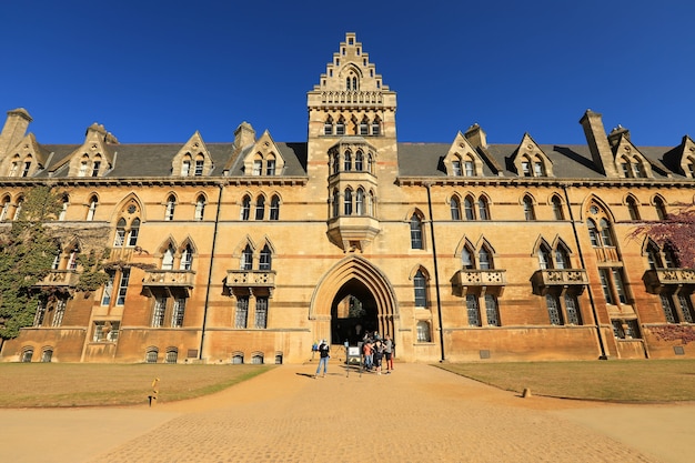 Oxford, UK - September 21, 2019 :  Tourists visiting Christ Church Oxford University in a beautiful day