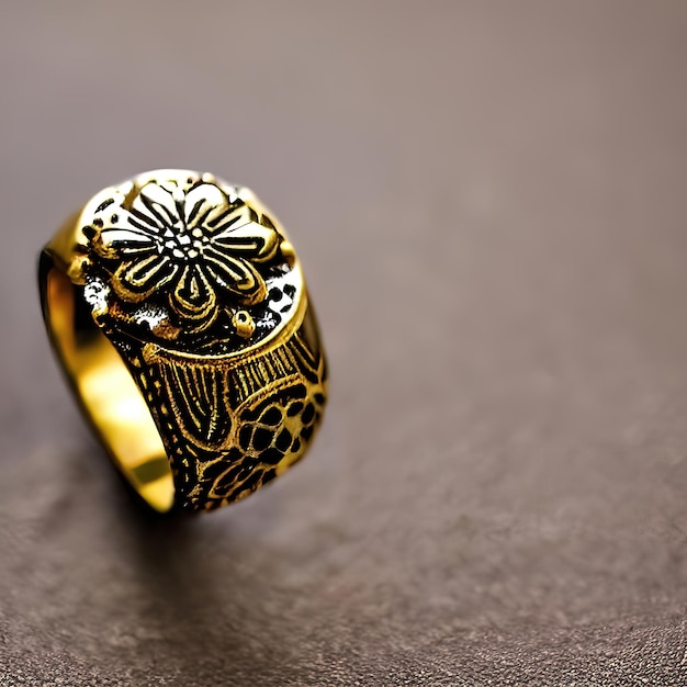 Oxidized antique ring with gems render