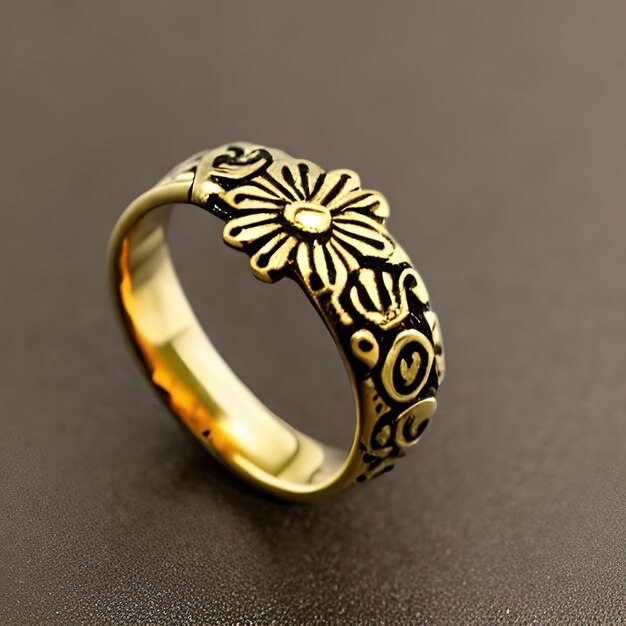 Oxidized antique ring with gems render