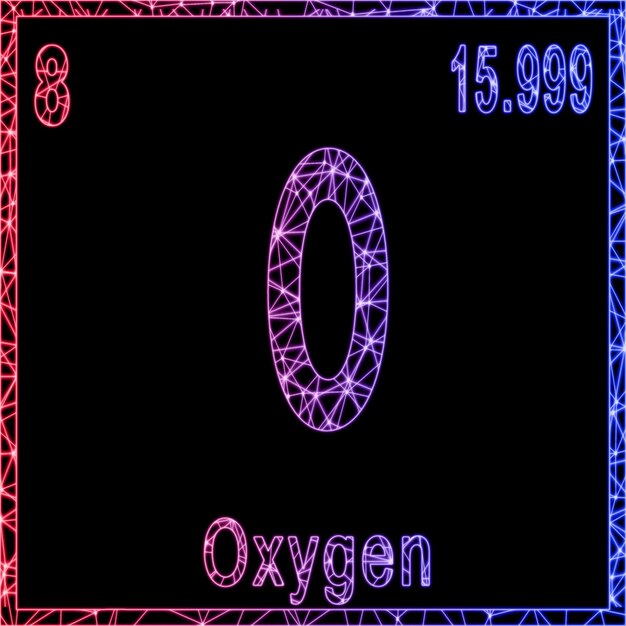 Foto elemento chimico dell'ossigeno segno con numero atomico e peso atomico