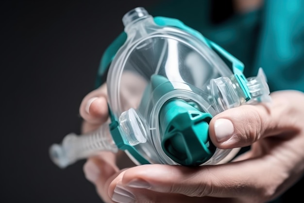 Oxygen mask in doctor hands generative ai