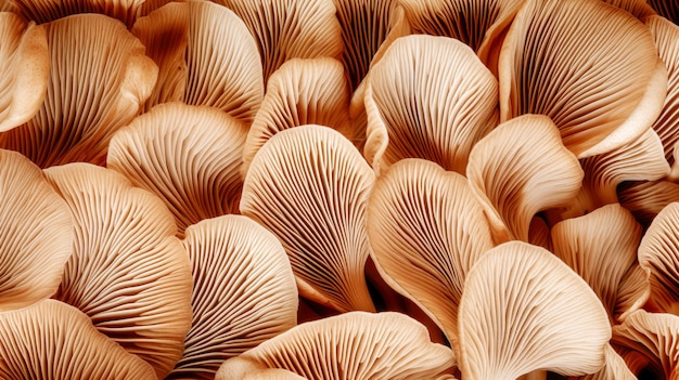 Oyster mushroom pattern for design and decoration Beautiful natural mushrooms macro background