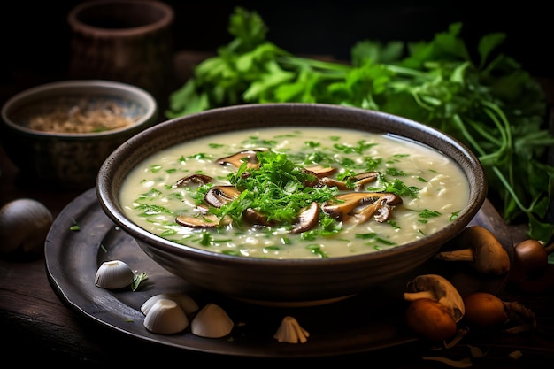 Oyster mushroom soup vegan recipe food photo