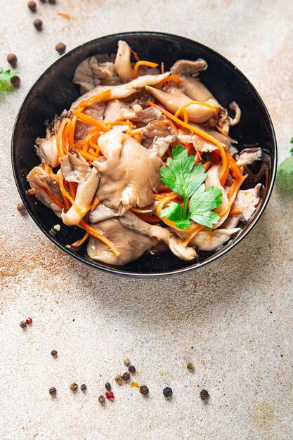 oyster mushrooms salad pickled mushrooms carrots Korean marinade healthy meal diet snack