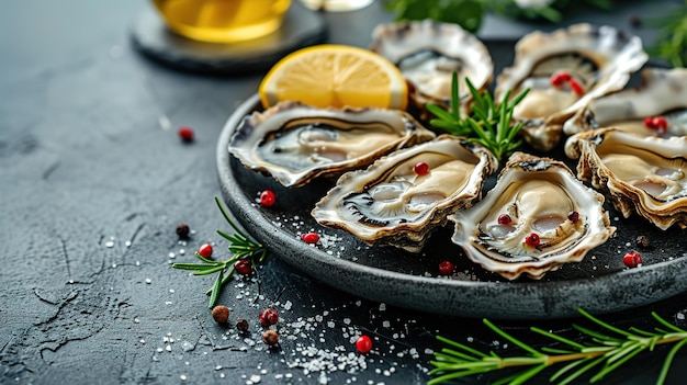 Oysters in a plate top view