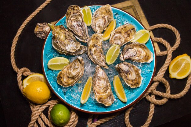 Oysters with ice and lemon