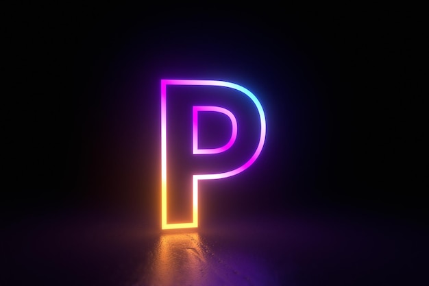 p letter character neon  isolated reflection illustration 3d render. 3D Illustration