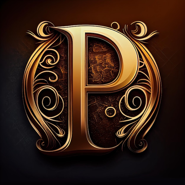 P letter in a golden monogram relief generative AI