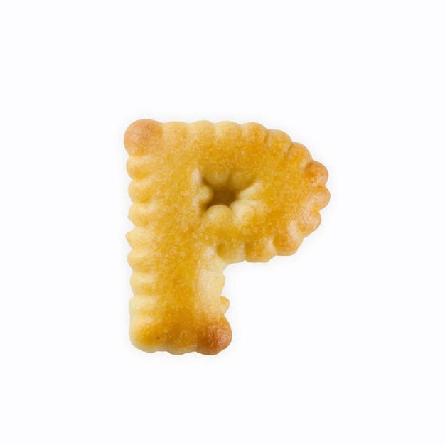 P-shape cracker in the form of alphabet