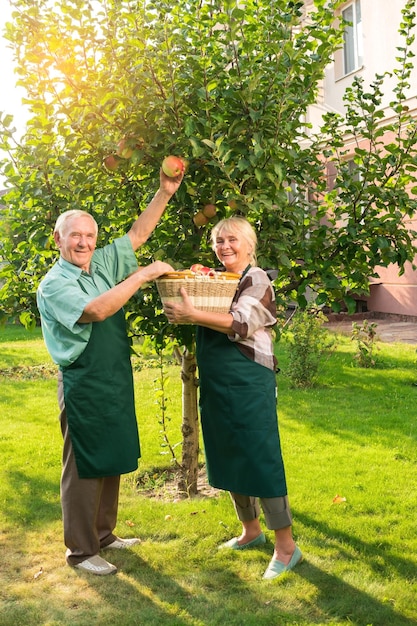 Paar appels plukken en glimlachen