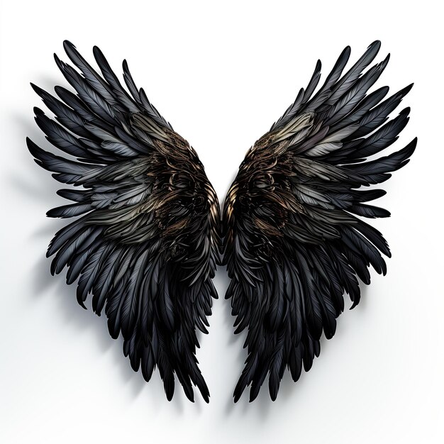 Foto paar black dark angel wings geïsoleerd op witte achtergrond