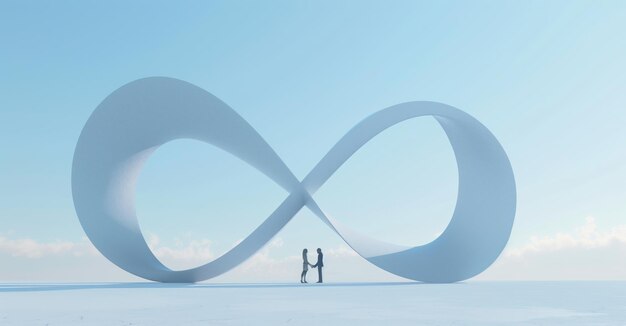 Foto paar door infinite loop sculpture in vast landscape