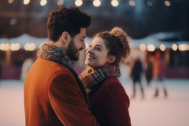 Paar liefde ijsbaan Nacht vallen Genereer Ai