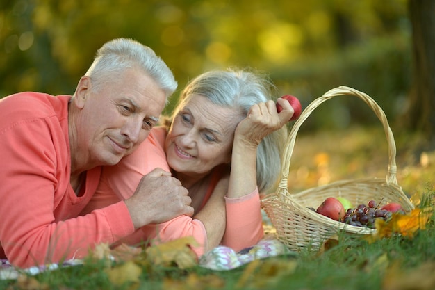 Paar liggend in herfst park