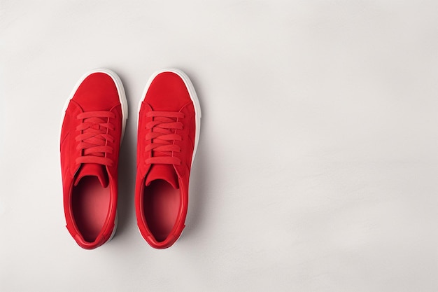 Paar nieuwe stijlvolle witte sneakers op witte achtergrond International Red Sneakers Day