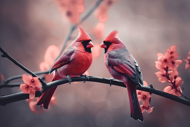Paar romantische budgies vogels op een tak Love concept Generatieve AI