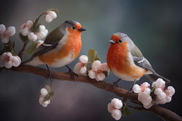 Paar romantische budgies vogels op een tak Love concept Generatieve AI