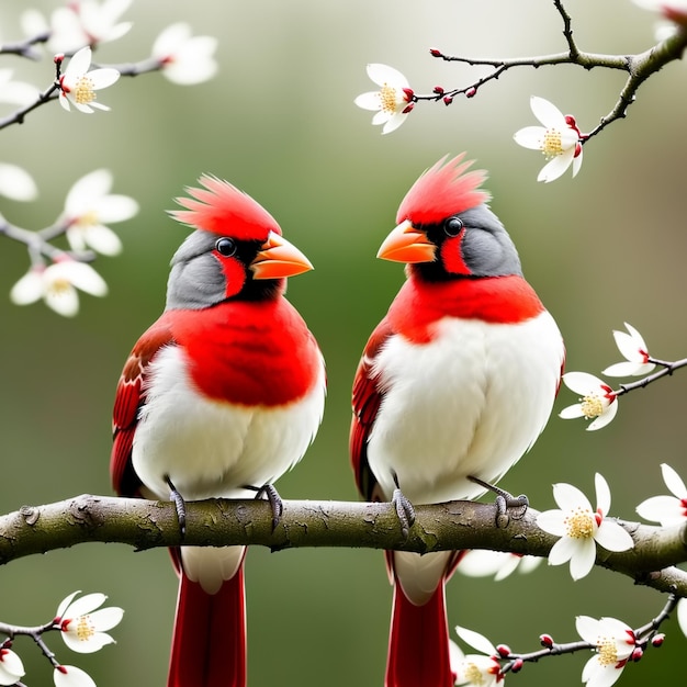 Paar romantische kardinaalvogels op tak Generatieve AI