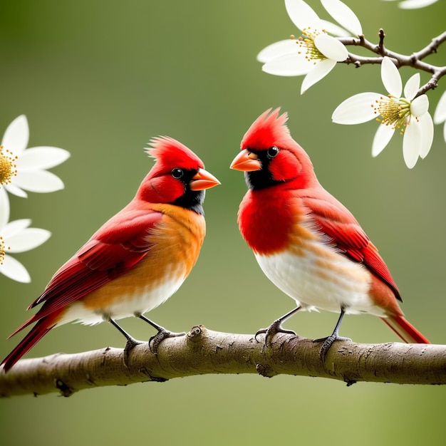 Paar romantische kardinaalvogels op tak Generatieve AI