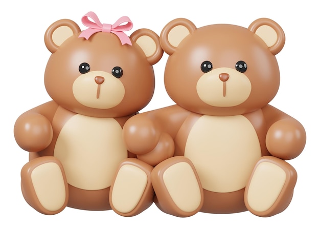 Paar teddyberen png 3D illustratie doorzichtige achtergrond
