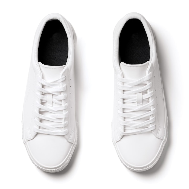 Paar witte leren sneakers geïsoleerd op een witte achtergrond