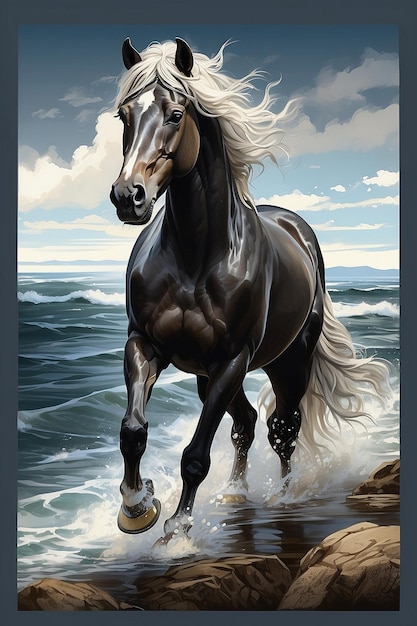 paard dier waterverf illustratie kust
