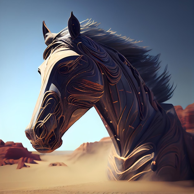 Paard in de woestijn 3D-rendering 3D illustratie