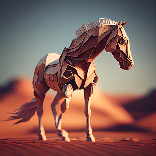 Paard in de woestijn 3D-rendering 3D illustratie