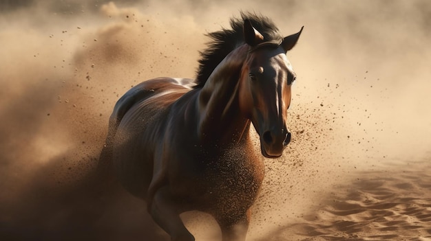 Paard in het stof in de woestijngeneratieve ai