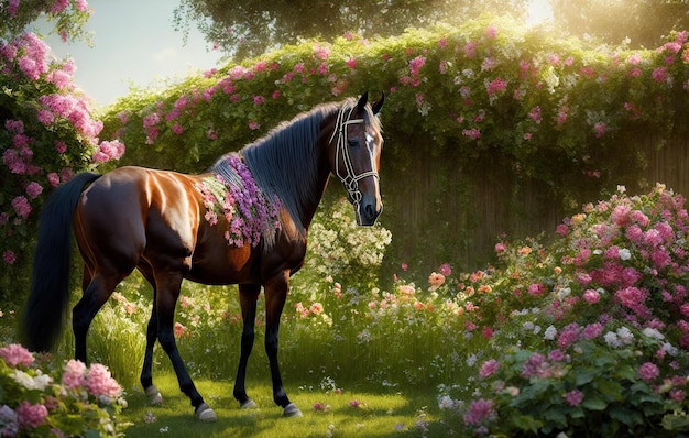 Paard met bloemen