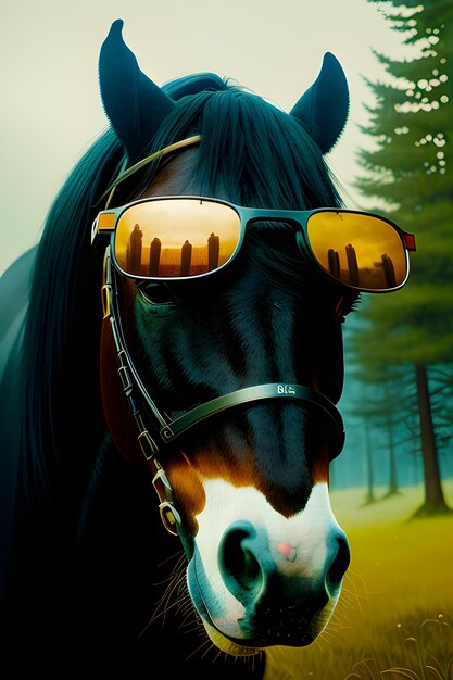 paard met zwarte bril humeurig hoog detail gegenereerd door ai
