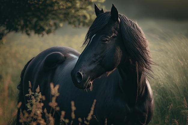 Paard op het veld Illustratie AI Generatief