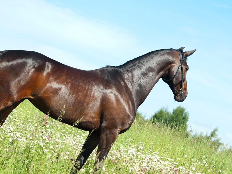 Foto paard op het veld tegen de lucht