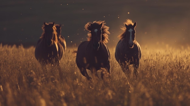 paarden die in de natuur rennen