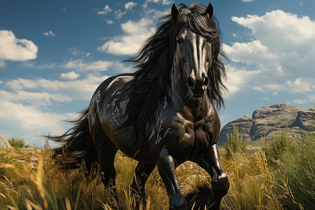Paarden leven een leven van vrijheid in brede grasvelden gegenereerd met AI