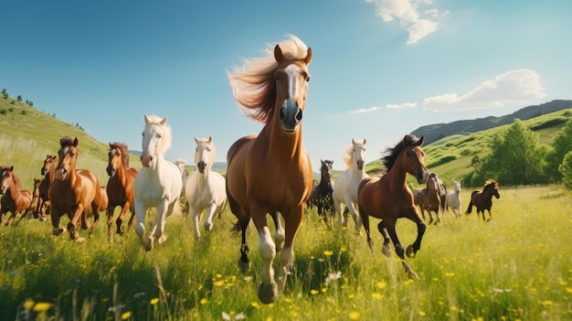 Paardenkudde loopt in prachtige groene weide