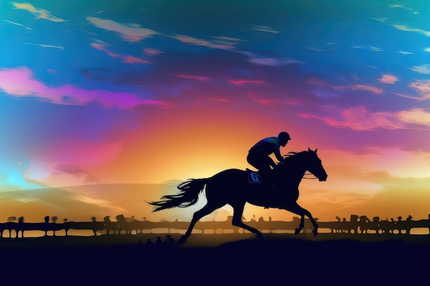 Paardenraces bij zonsondergang