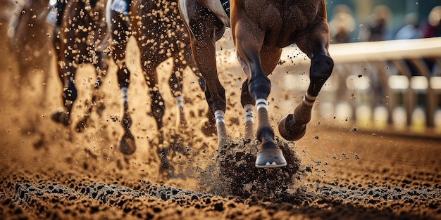 Paardenraces op een stoffige baan CloseUp